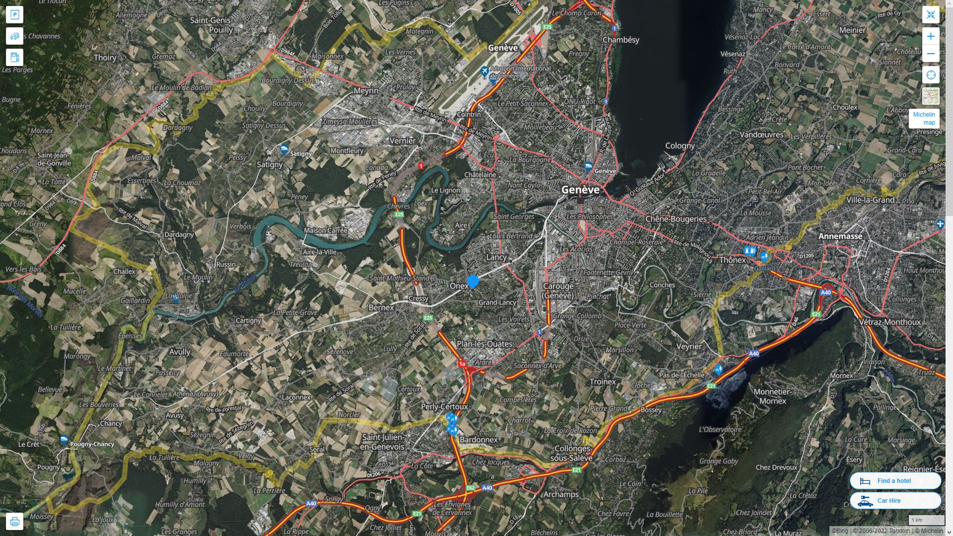 Onex Highway and Road Map with Satellite View
